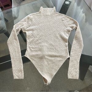 Abercrombie & Fitch Sheer Pointelle Merino Wool Bodysuit Coquette Chic Sz Large